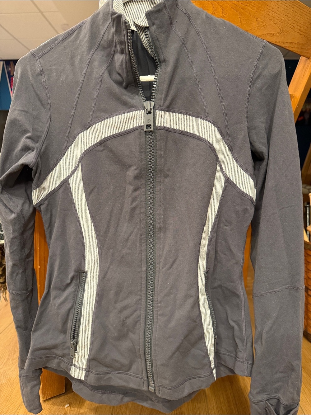 lululemon athletica Charcoal Zip-Up Jacket with White Contrast